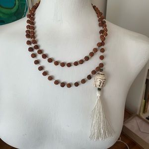 Beautiful Sacred Rudraksha Mala necklace with ivory inspired Buddha $30